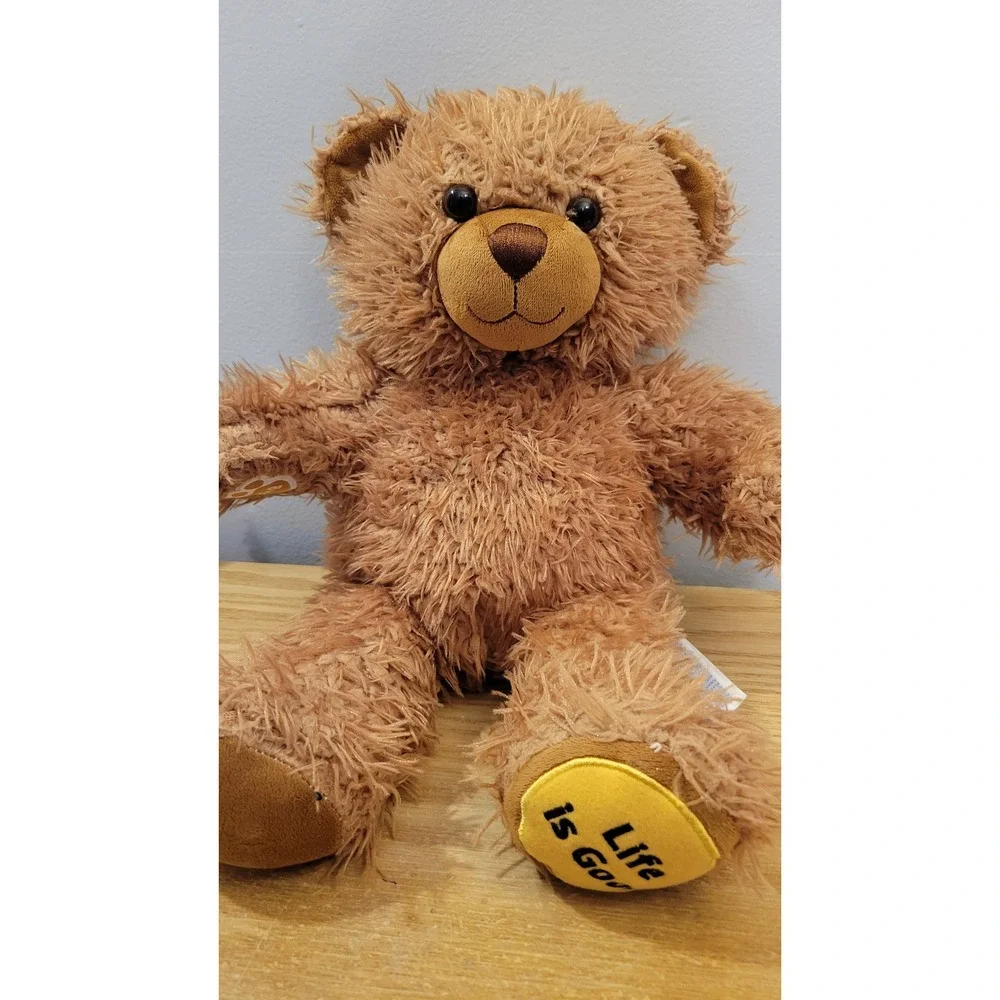 Build-A-Bear Workshop Life is Good Plush Brown Shaggy Fur Teddy Bear 16 inch